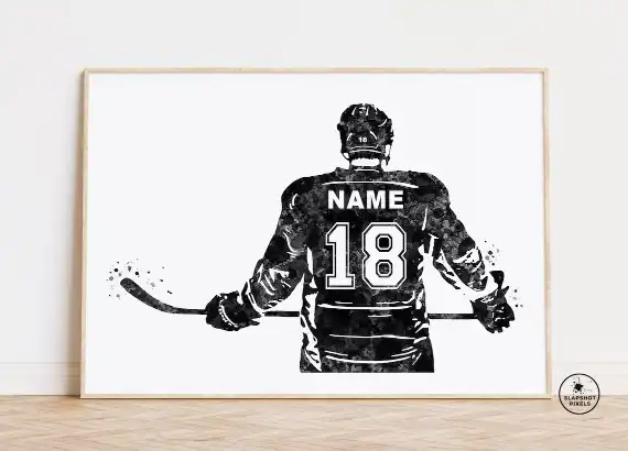 Personalized Hockey Player Gifts Watercolor Art